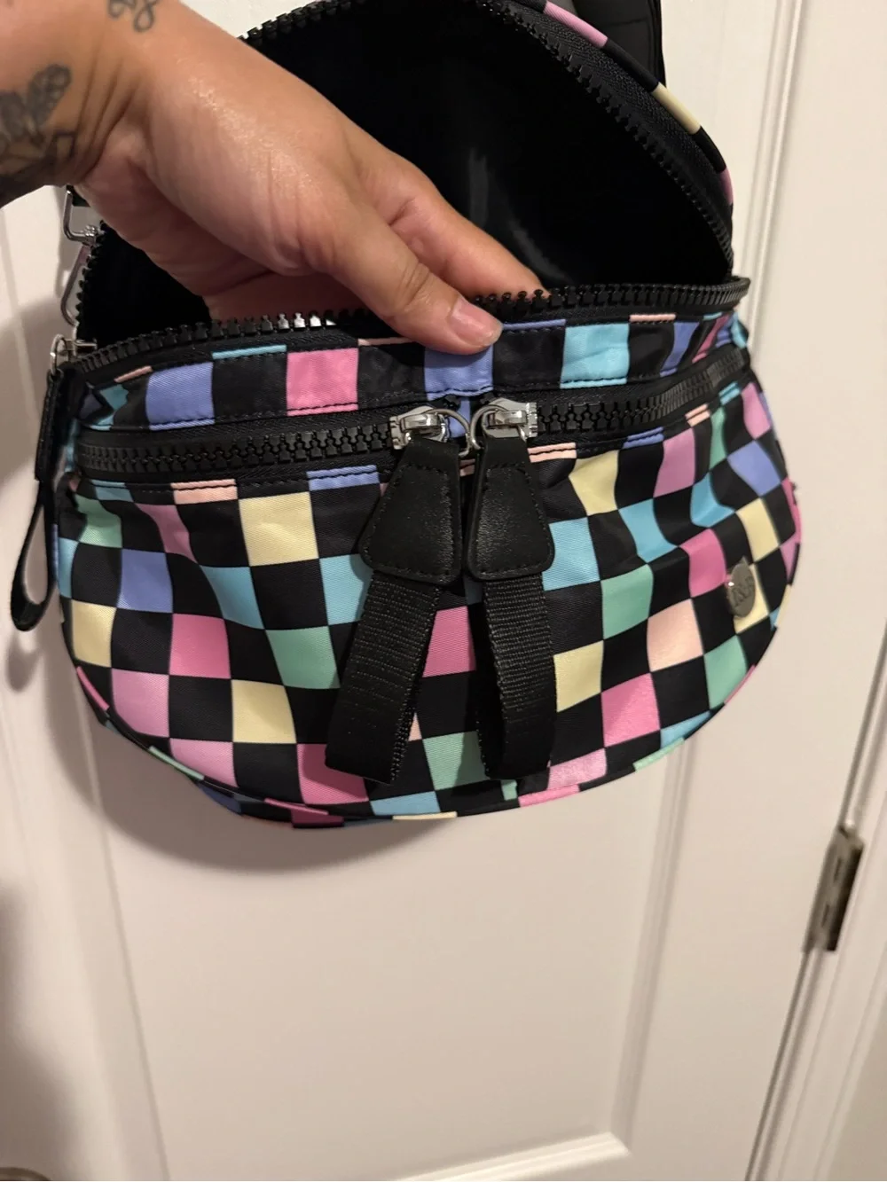 NWOT Iris & Rainbow Pastel Checkered Best Version Bag with Small Pouch - Picture 3 of 7